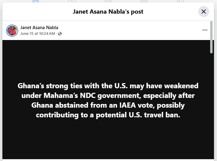 False! Trump’s proposed travel ban on Ghana not linked to Mahama, Naana Jane’s critical remarks False! Trump’s proposed travel ban on Ghana not linked to Mahama, Naana Jane’s critical remarks