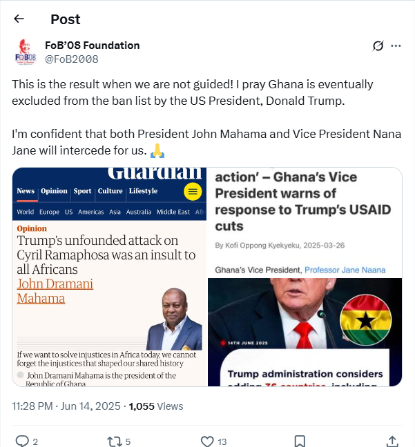 False! Trump’s proposed travel ban on Ghana not linked to Mahama, Naana Jane’s critical remarks False! Trump’s proposed travel ban on Ghana not linked to Mahama, Naana Jane’s critical remarks