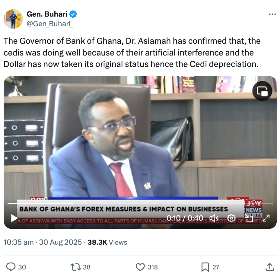 FACT-CHECK: Did Bank of Ghana governor admit to artificial interference in managing the cedi? 