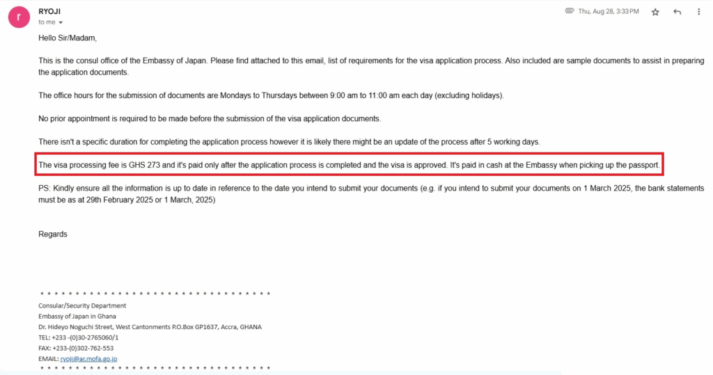 FACT-CHECK: True! Japanese visa fee is GH¢273, paid only after approval  