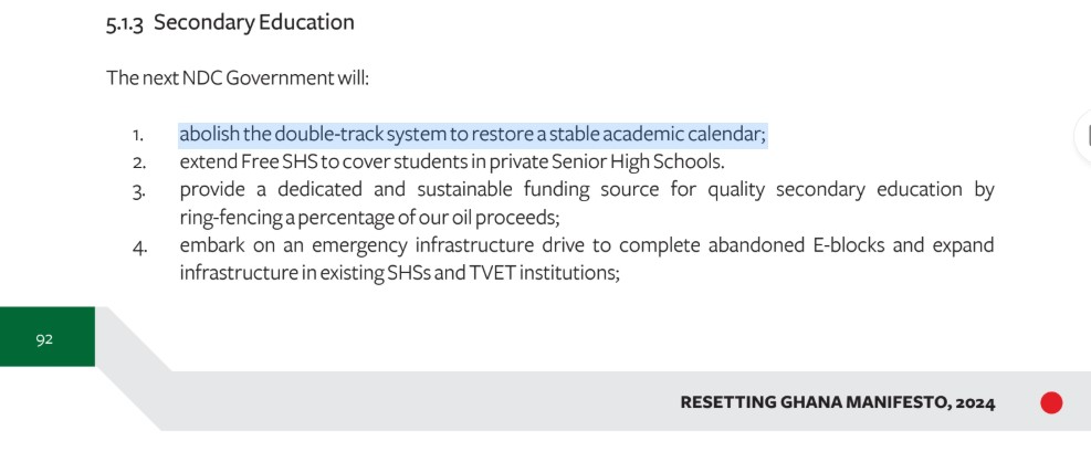 FACT-CHECK: Former Education Minister’s claim that NDC promised to scrap double-track system in 120 days is False