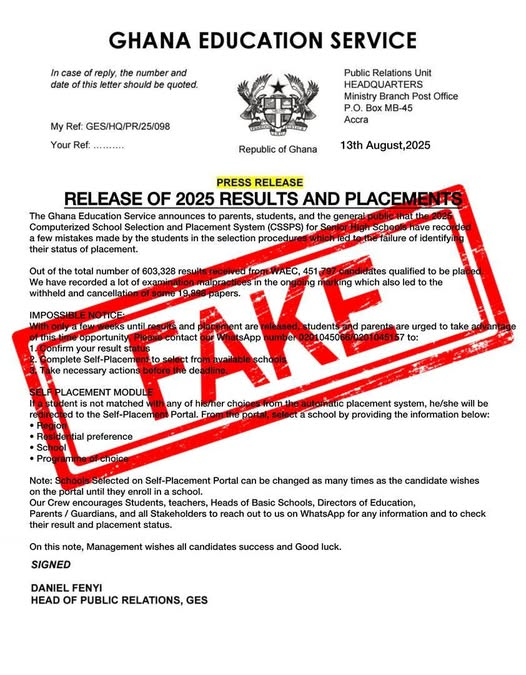 Report: GES’s ‘fake’ label solution to online misinformation on school placement, BECE, track system