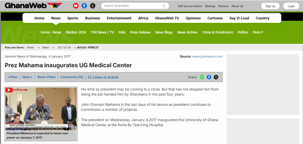 Mahama did not commission UGMC hours to his exit in 2017, ex-presidential advisor’s claim is False