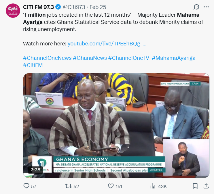 The ‘1 million jobs in 2025’ data attributed to GSS: Unpacking Ayariga, President Mahama's false claim