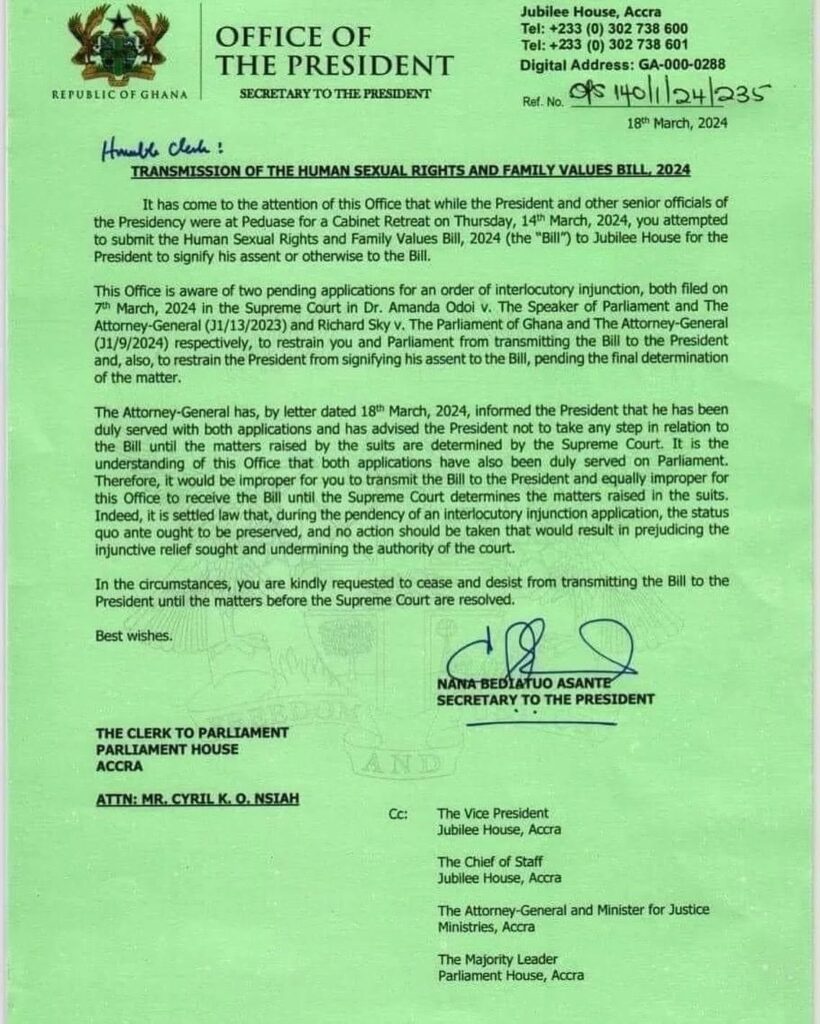 True! LGBTQ+ bill was not before Akufo-Addo when he left office
