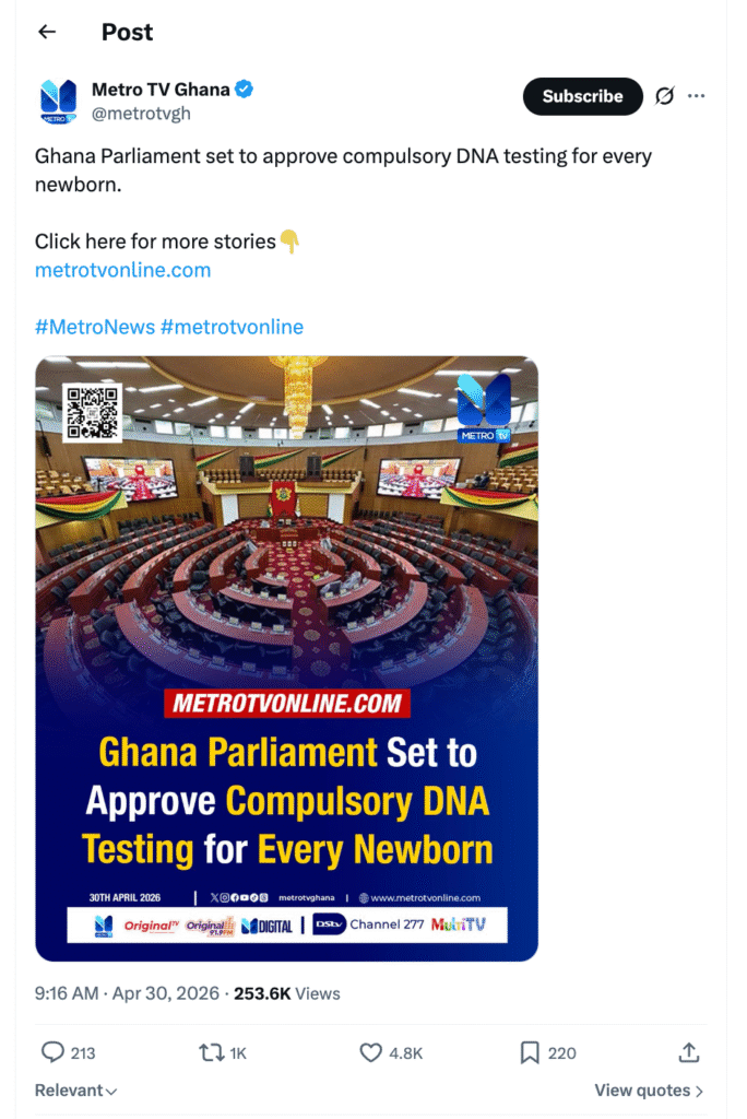 FACT-CHECK: Is Parliament 'set to approve' bill on compulsory DNA testing for newborns?