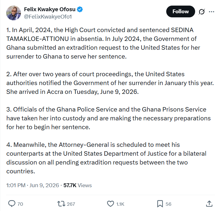 Corruption charges, conviction and extradition: Timeline of the Sedina Tamakloe-Attionu saga