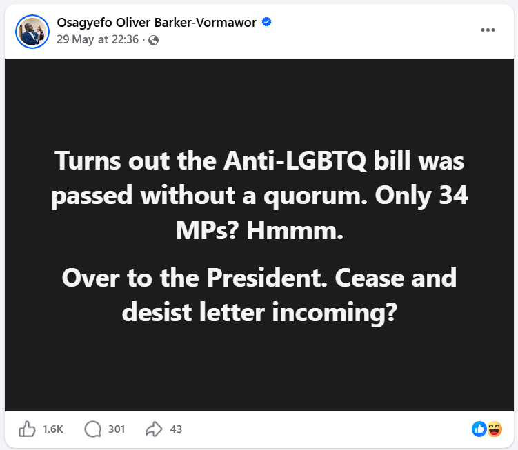 FACT-CHECK: Did passage of anti-LGBTQ Bill have ‘quorum concerns’ as claimed by Mahama, Barker-Vormawor?