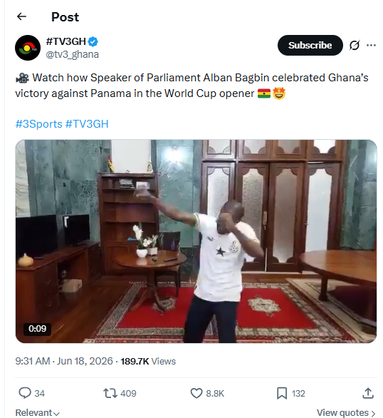 Misleading! Video of Speaker Bagbin celebrating Black Stars goal unrelated to 2026 win over Panama, it's from 2022 