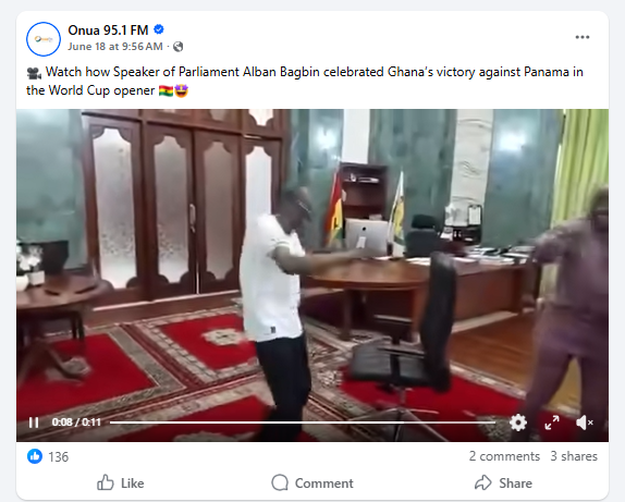 Misleading! Video of Speaker Bagbin celebrating Black Stars goal unrelated to 2026 win over Panama, it's from 2022 