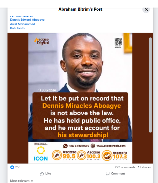 Fake! Asaase radio quote card saying ‘Miracles Aboagye is not above the law’ is fabricated!