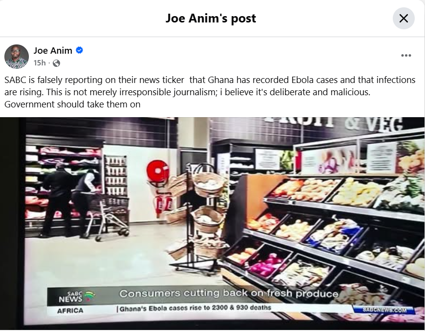 South Africa’s public broadcaster falsely attributes Ebola deaths to Ghana: Here is all you need to know South Africa’s public broadcaster falsely attributes Ebola deaths to Ghana: Here is all you need to know