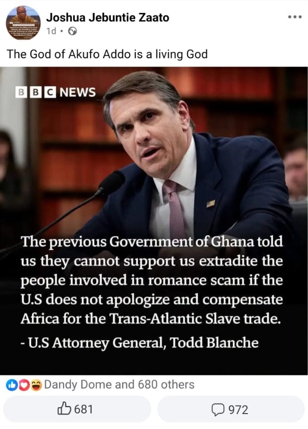 FACT-CHECK: Extradition quote about Ghana attributed to Acting U.S. Attorney General Todd Blanche is fake 