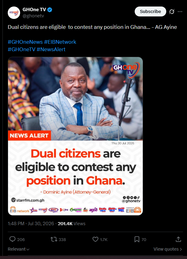 FACT-CHECK: GHOne flyer claiming dual citizens 'eligible to contest any position in Ghana' is misleading