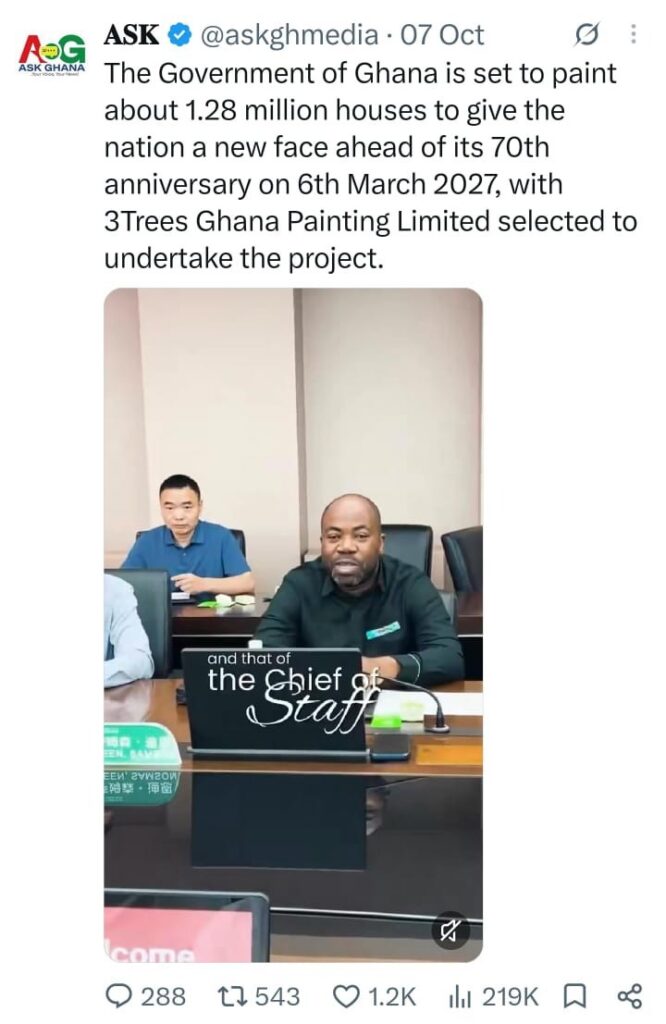 False! Government will not paint 1.28 million houses ahead of Ghana @70