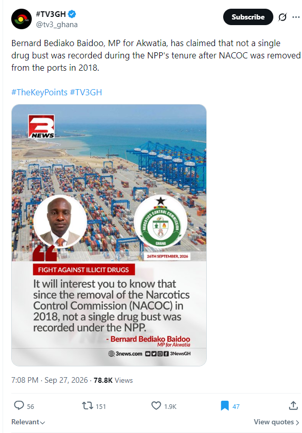 FACT-CHECK: Akwatia MP’s claim that no drug bust was recorded at ports since 2018 is false!